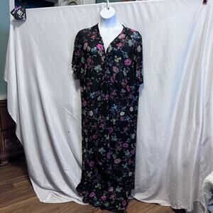 Torrid Floral Mesh Maxi Kimono Cover Up Black Pink Size 3/4 Plus Size Boho 59"